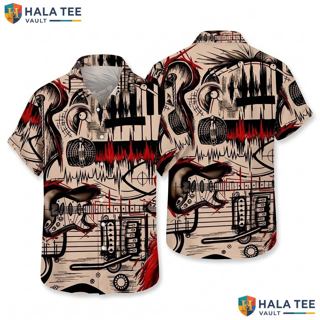 Vintage Musical Theme Hawaiian Shirt Casual Button Down For Music Lover Top