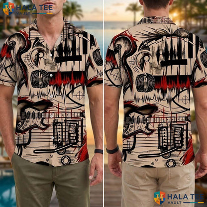 Vintage Musical Theme Tropical Shirt Casual Button Down For Music Lover Top