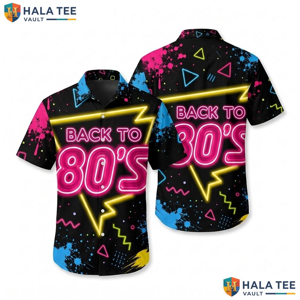 Vintage Neon 80s Hawaiian Shirt Tropical Surf Pattern Button Down Apparel