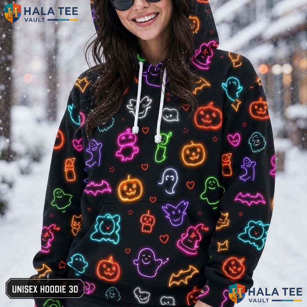 Vintage Neon Halloween Icon 3D Printed Hoodie Unisex Spooky Cute Sweatshirt
