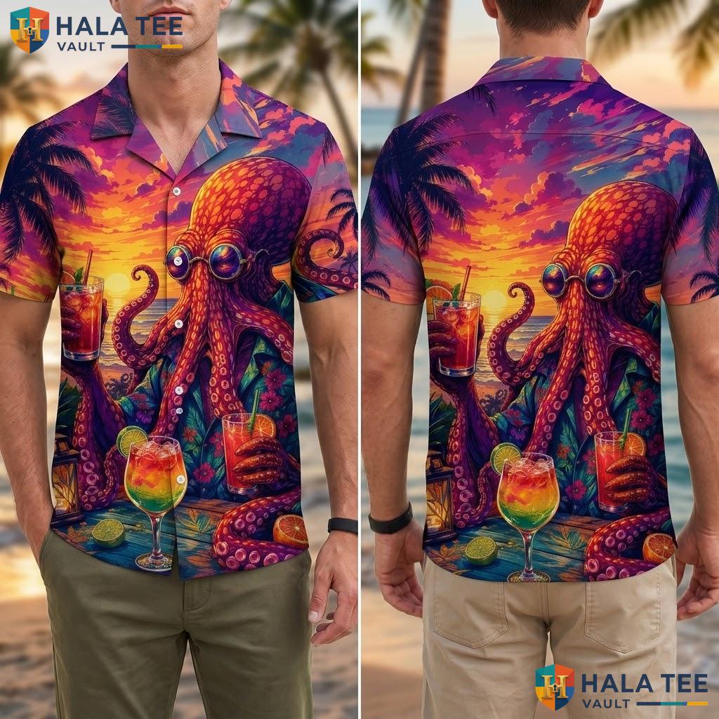 Vintage Octopus Tropical Hawaiian Shirt Funny Graphic Mens Vacation Apparel Adult