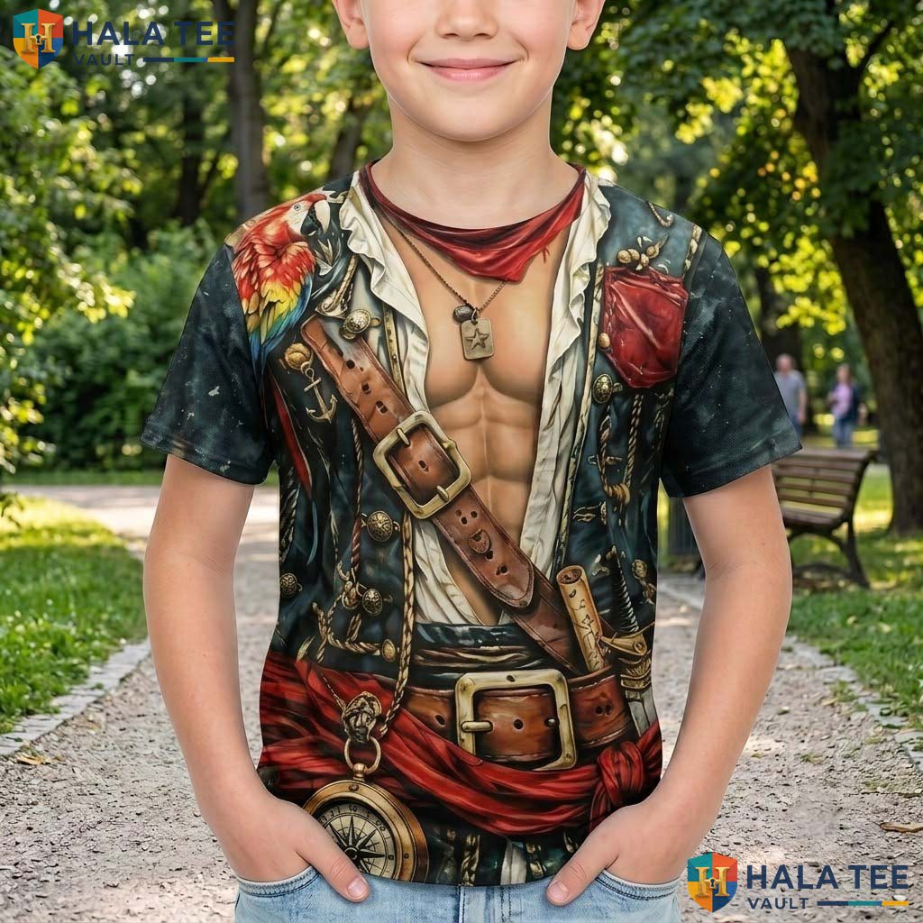 Vintage Pirate Cosplay 3D Printed T-Shirt Mens Funny Halloween Holiday Costume Top