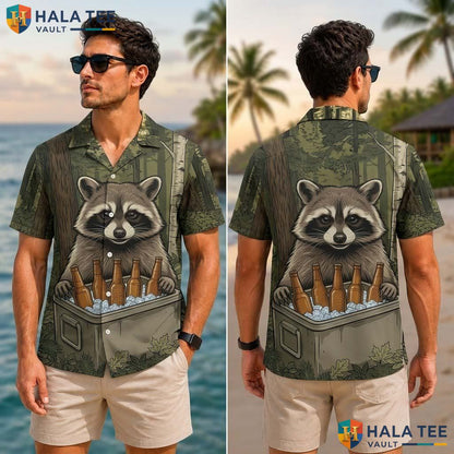 Vintage Raccoon Outdoor Tropical Shirt Funny Casual Summer Button Down Apparel