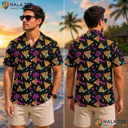 Vintage Retro Black Tropical Shirt Mens 80s 90s Button Down Outfit Top