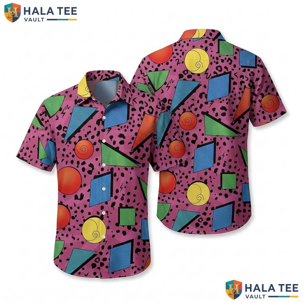 Vintage Retro Geometric Hawaiian Shirt Mens 80s 90s Button Down Outfit