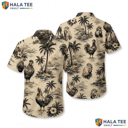 Vintage Rooster Tropical Hawaiian Shirt Mens Short Sleeve Summer Beach Top