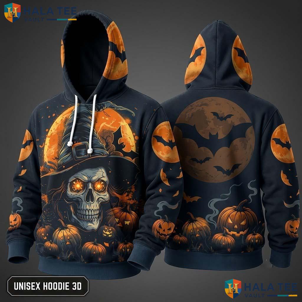 Vintage Skull Pumpkin 3D Hoodie Graphic Halloween Sweatshirt For Men