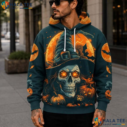 Vintage Skull Pumpkin 3D Printed Hoodie Graphic Halloween Sweatshirt For Men