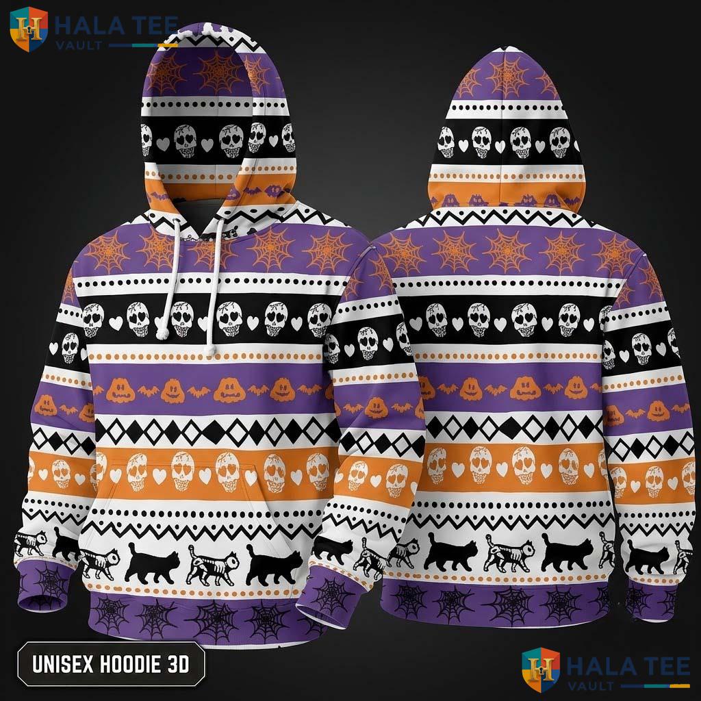 Vintage Skull Skeleton 3D Hoodie Spooky Pumpkin Festive Celebration
