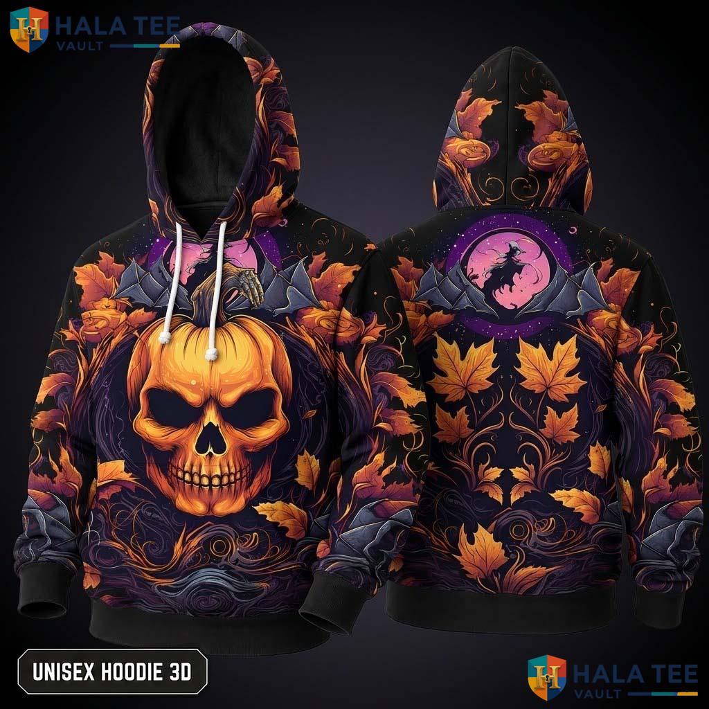 Vintage Skull Unicorn 3D Hoodie Colorful Mystical Graphic Halloween