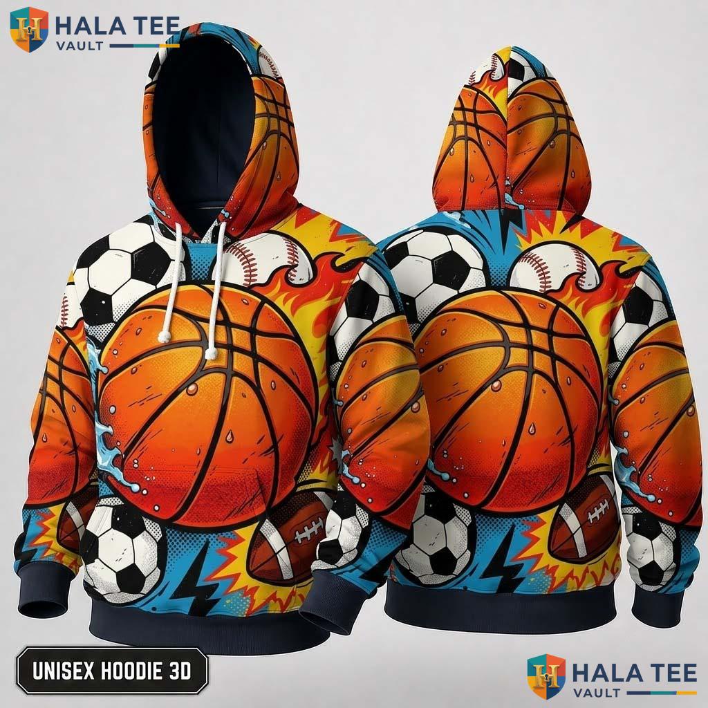 Vintage Sports Balls Thanksgiving 3D Hoodie Vibrant Active Lifestyle