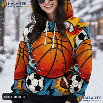 Vintage Sports Balls Thanksgiving 3D Printed Hoodie Vibrant Active Lifestyle