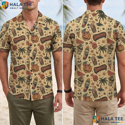 Vintage Surfboard Halloween Hawaiian Shirt Spooky Summerween Aloha Adult