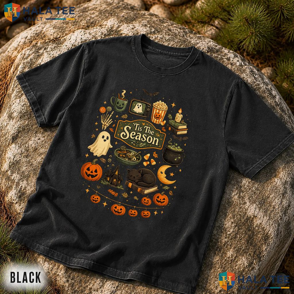 Vintage Tis The Season Comfort Colors T Shirt Cute Ghost Pumpkin Spooky Top
