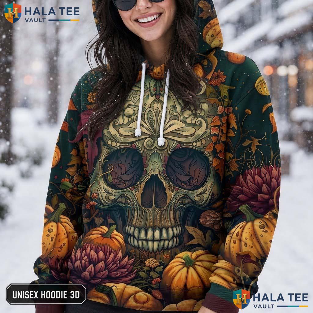 Vintage Trippy Floral Skull 3D Printed Hoodie Skeleton Graphic Halloween Wear