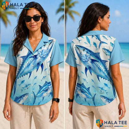 Vintage Tuna Fish Hawaiian Shirt Casual Summer Button Down Beach Outing