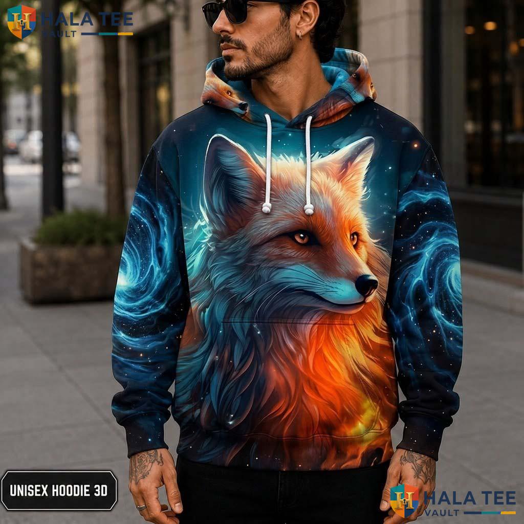 Vintage Vibrant Cosmic Fox 3D Printed Hoodie Nature Lover Graphic Streetwear