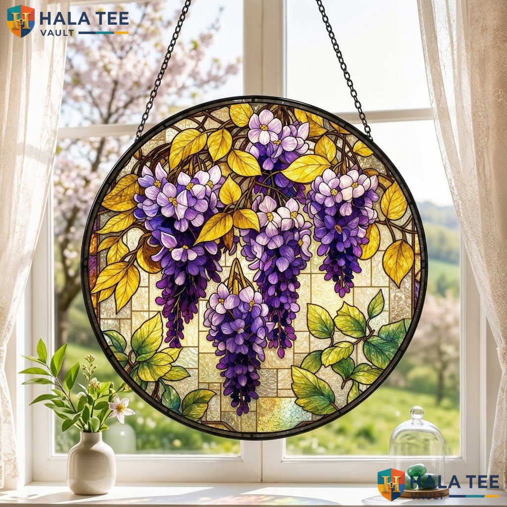 Vintage Wisteria Halloween Stained Glass Suncatcher Spooky Ghost Door Window