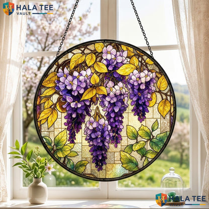 Vintage Wisteria Halloween Stained Glass Suncatcher Spooky Ghost Door Window