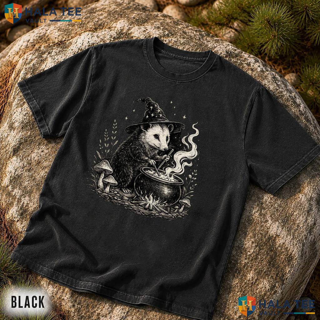 Vintage Witch Opossum Comfort Colors T Shirt Cottagecore Woodland Magic Top