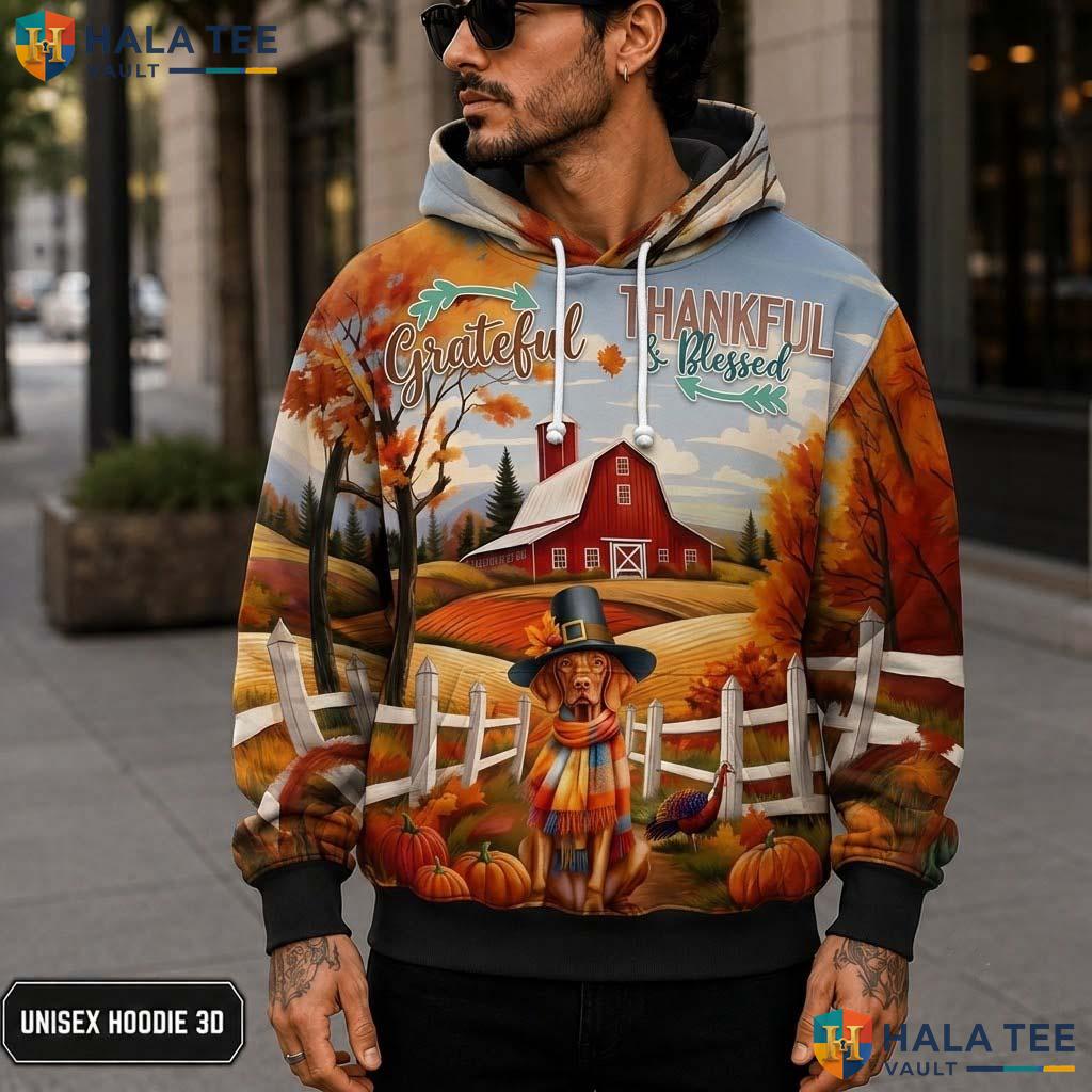 Vizsla Blessed Autumn Thanksgiving 3D Printed Hoodie Grateful Thankful Fall