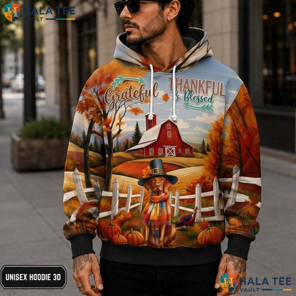 Vizsla Blessed Autumn Thanksgiving 3D Printed Hoodie Grateful Thankful Fall