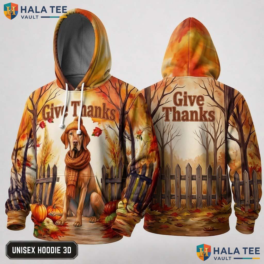 Vizsla Pumpkins Autumn Thanksgiving 3D Hoodie Cozy Fall Dog Apparel