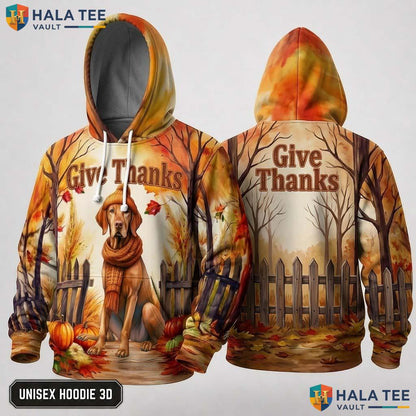 Vizsla Pumpkins Autumn Thanksgiving 3D Hoodie Cozy Fall Dog Apparel