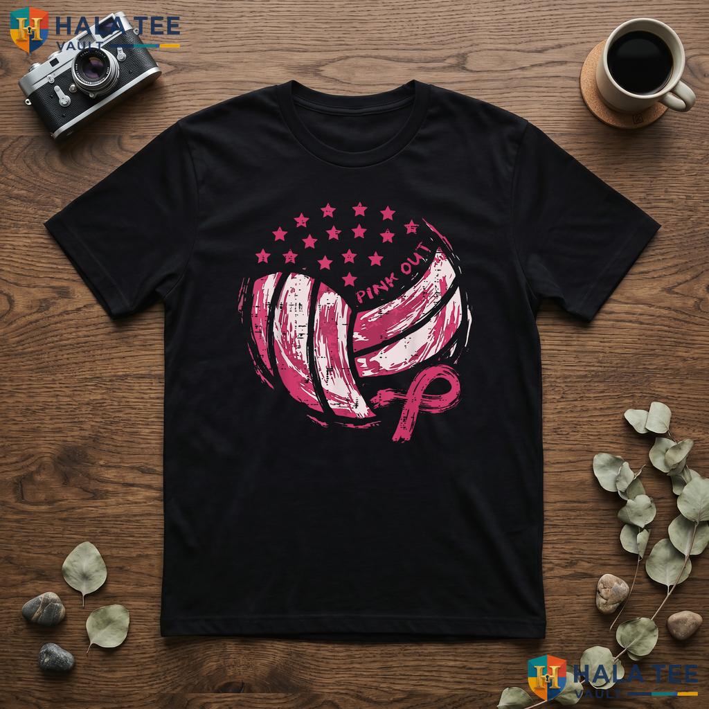 Volleyball Pink Out Mens T-Shirt Breast Cancer Awareness Women Kids Adult