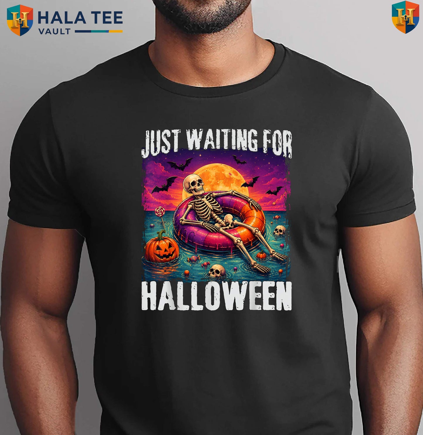 Waiting For Halloween Skeleton Shirt Just Summer Spooky Season Graphic Top
