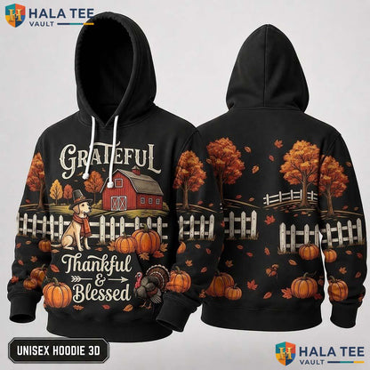 Warm Autumn Dog Thanksgiving 3D Hoodie Grateful Thankful Blessed Top