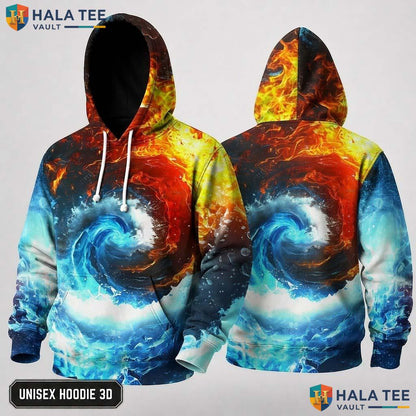 Water Fire Vortex 3D Hoodie Warm Thick Sweatshirt Boys Girls Pullover