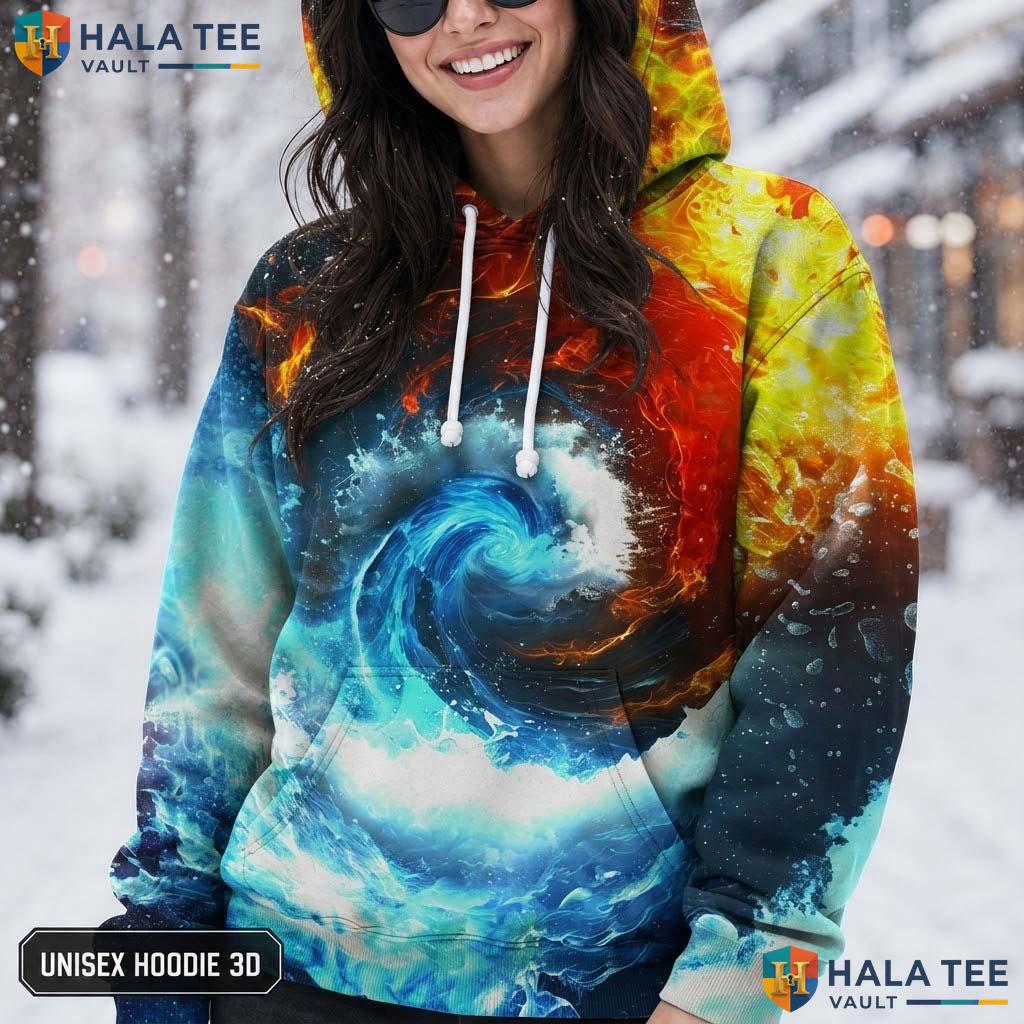 Water Fire Vortex AOP Hoodie Warm Thick Sweatshirt Boys Girls Pullover