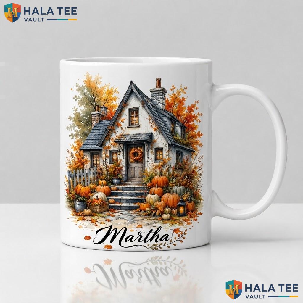 Watercolor Cottage Macabre Halloween Mug Custom Spooky Ceramic Coffee Cup