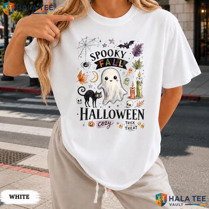 Watercolor Ghost Comfort Colors T Shirt Cute Spooky Black Cat Halloween Top