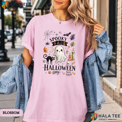 Watercolor Ghost Comfort Colors T Shirt Cute Spooky Black Cat Halloween Top Heavyweight Cotton T-Shirt