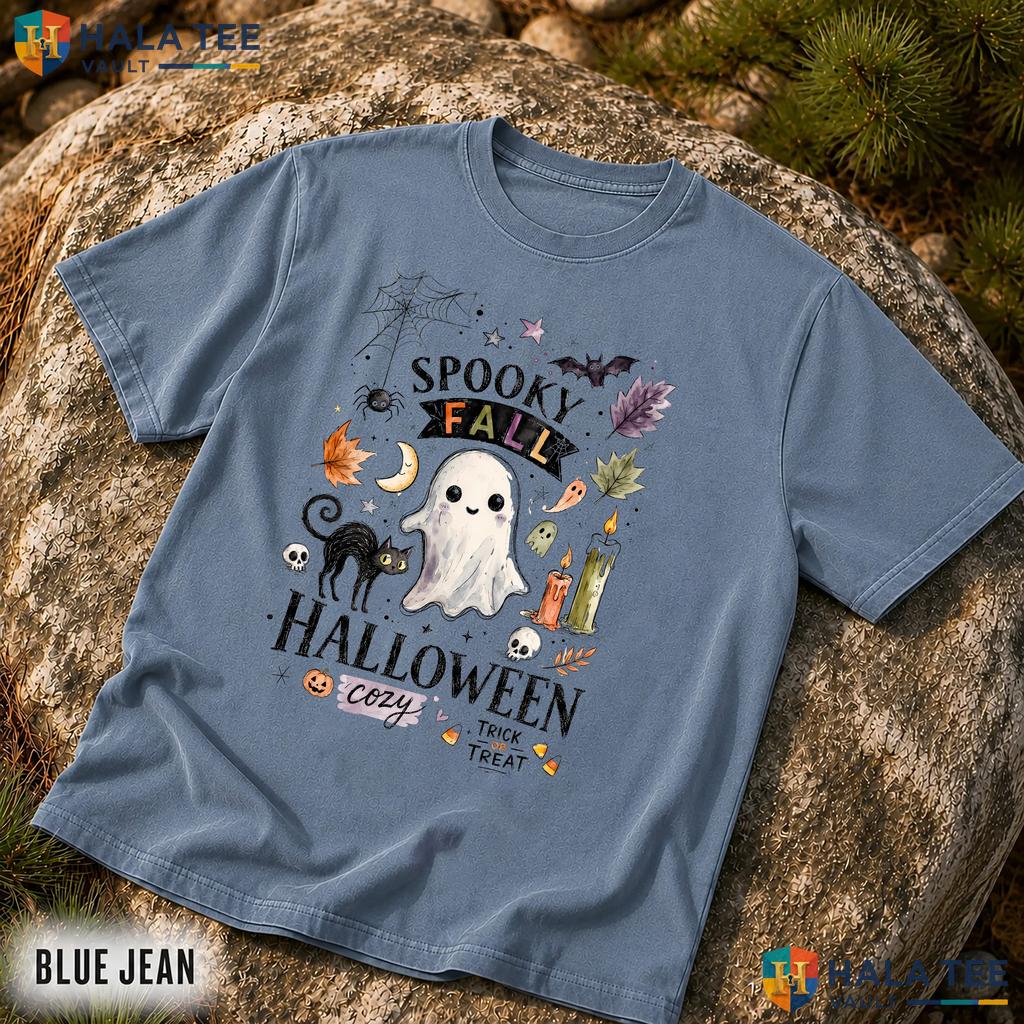 Watercolor Ghost Comfort Colors T Shirt Cute Spooky Black Cat Halloween Top Relaxed Fit Tee