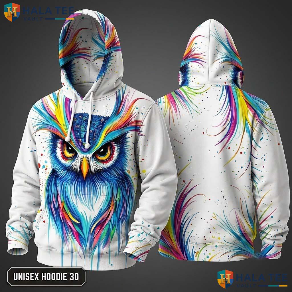 Watercolor Owl Skull Hoodie Men Women 3D Graphic Novelty Pullover Top