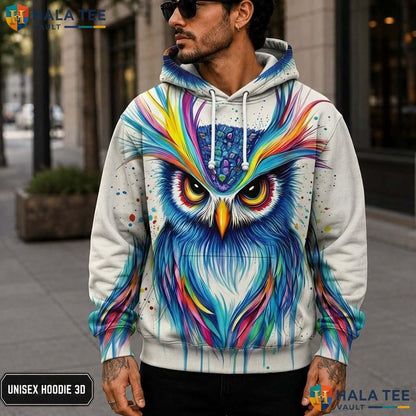 Watercolor Owl Skull Hoodie Men Women 3D Graphic Novelty Pullover Top 3D Printed Hoodie