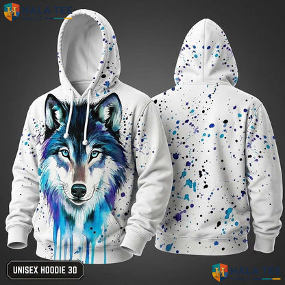 Watercolor Wolf Skull Hoodie Men Women 3D Graphic Novelty Pullover Top