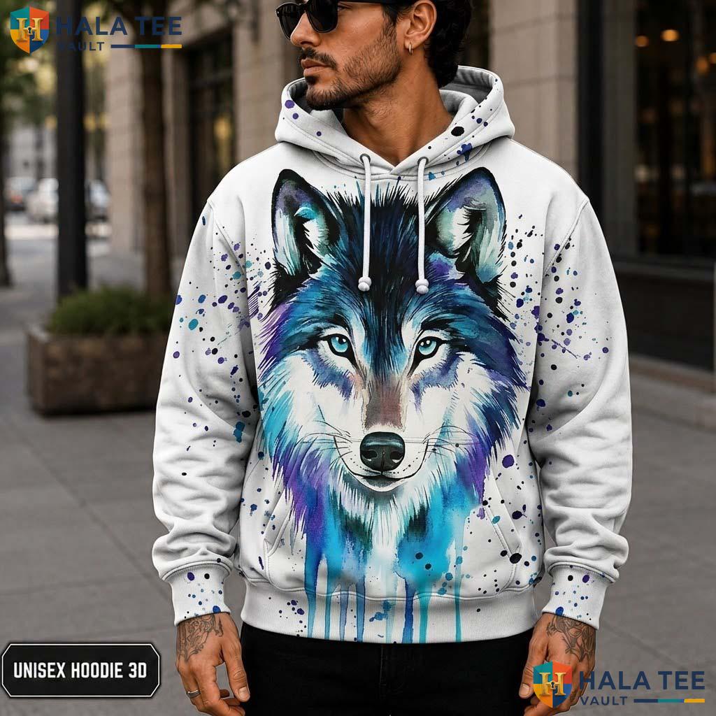 Watercolor Wolf Skull Hoodie Men Women 3D Graphic Novelty Pullover Top 3D Printed Hoodie