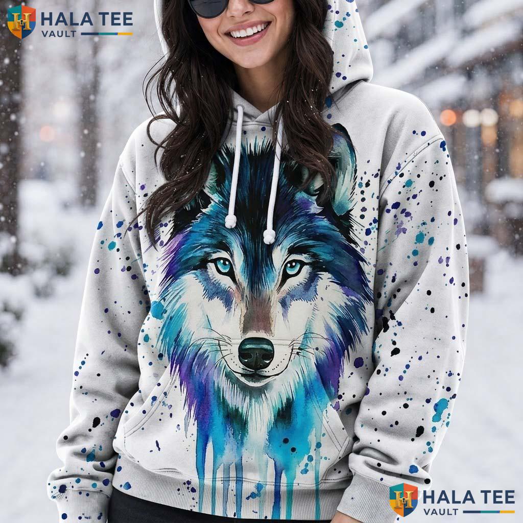 Watercolor Wolf Skull Hoodie Men Women 3D Graphic Novelty Pullover Top AOP Hoodie
