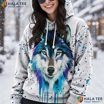 Watercolor Wolf Skull Hoodie Men Women 3D Graphic Novelty Pullover Top AOP Hoodie