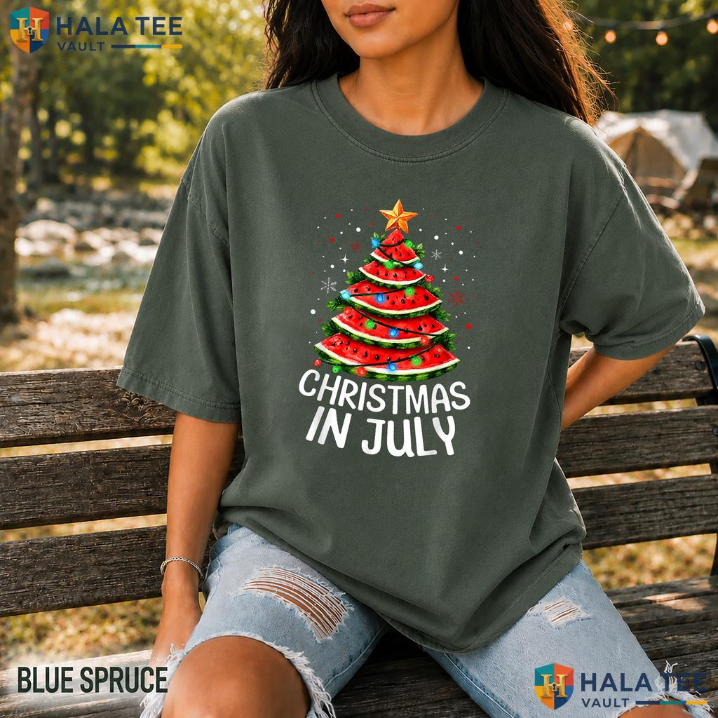 Watermelon Xmas Tree Garment-Dyed T-Shirt Summer Christmas Holiday Gear