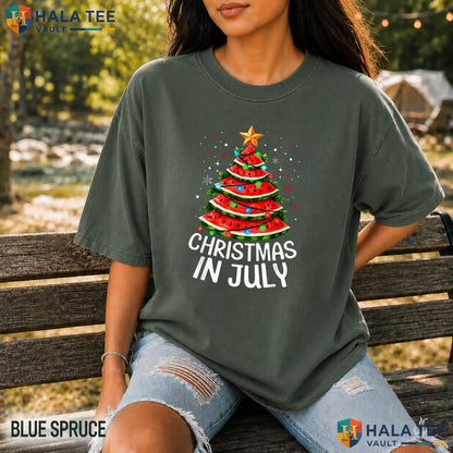 Watermelon Xmas Tree Garment-Dyed T-Shirt Summer Christmas Holiday Gear