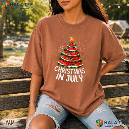 Watermelon Xmas Tree Retro Style T-Shirt Summer Christmas Holiday Gear