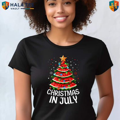 Watermelon Xmas Tree Summer Shirt Funny Holiday Party Kids Graphic Apparel