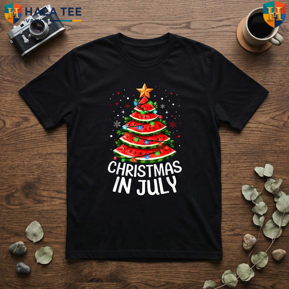 Watermelon Xmas Tree Summer TShirt Funny Holiday Party Kids Graphic Apparel