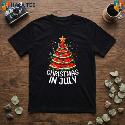 Watermelon Xmas Tree Summer TShirt Funny Holiday Party Kids Graphic Apparel