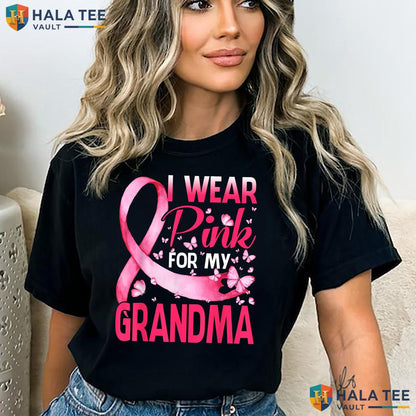 Wear Pink For My Grandma Shirt Breast Cancer Awareness Graphic Top Adult